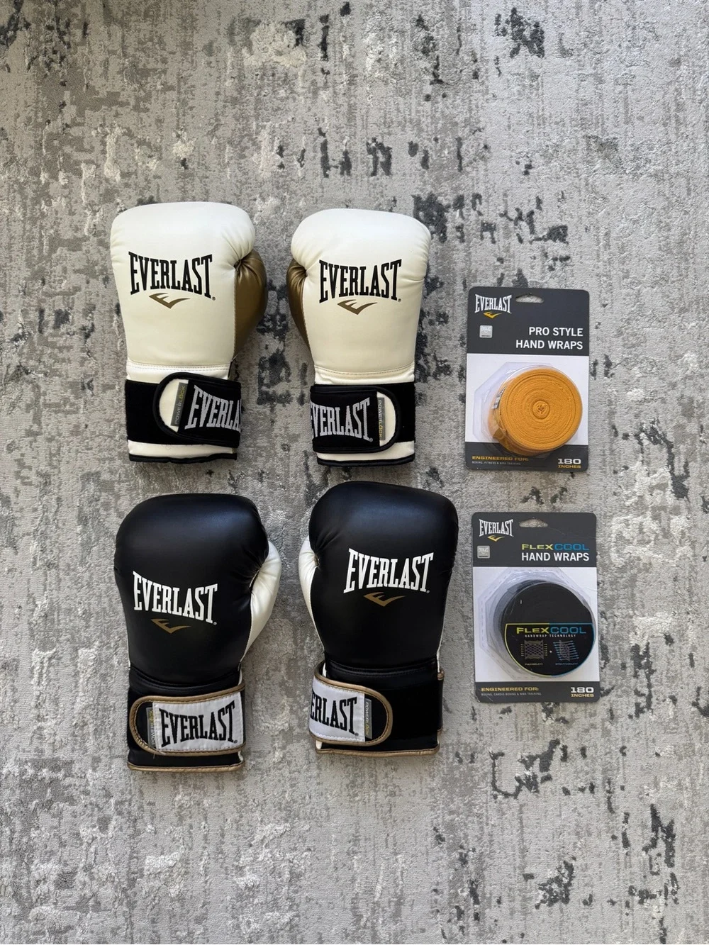 Everlast Powerlock Boxing Training Gloves + Hand Wraps Bundle
